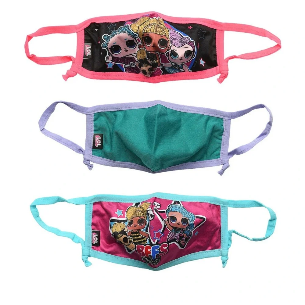 Girls LOL Surprise 3 Pack Reusable Face Masks BFF4Eva Queen Bee Miss Punk Teal